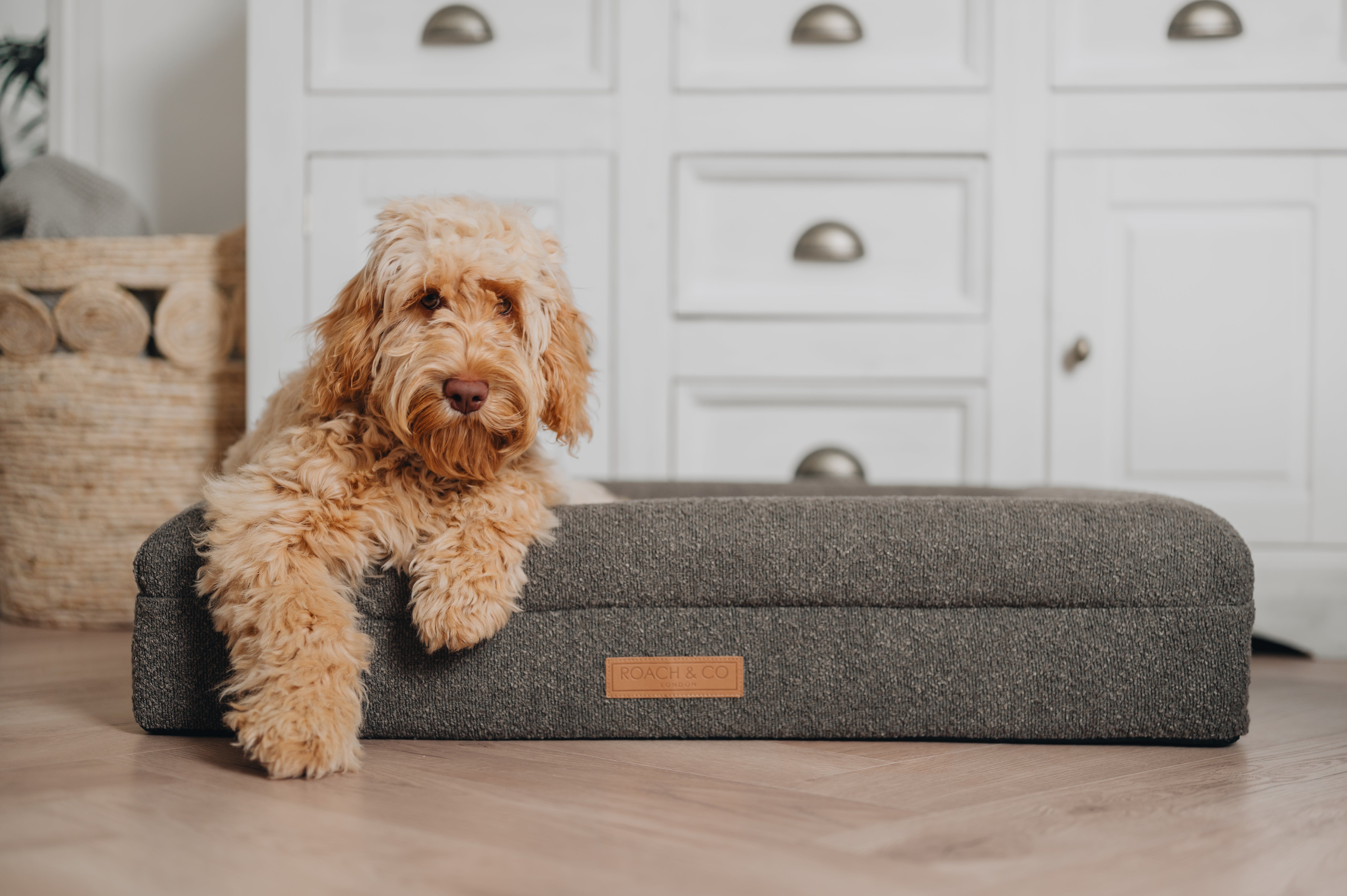 Luxury Orthopaedic Taupe Brown Bouclé Dog Bed